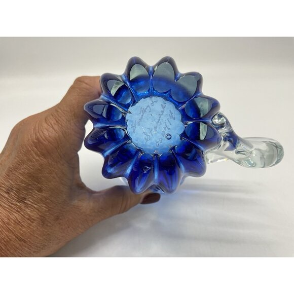 Hand Blown Art Glass Mis-Shapened Blue and Clear Glass 5.25 Inches Tall w/Handle - Picture 16 of 16